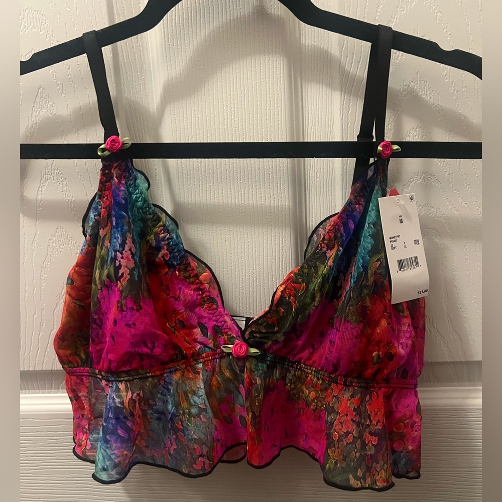 NWT! Parade Women's Silky Mesh Flutter Longline Bralette